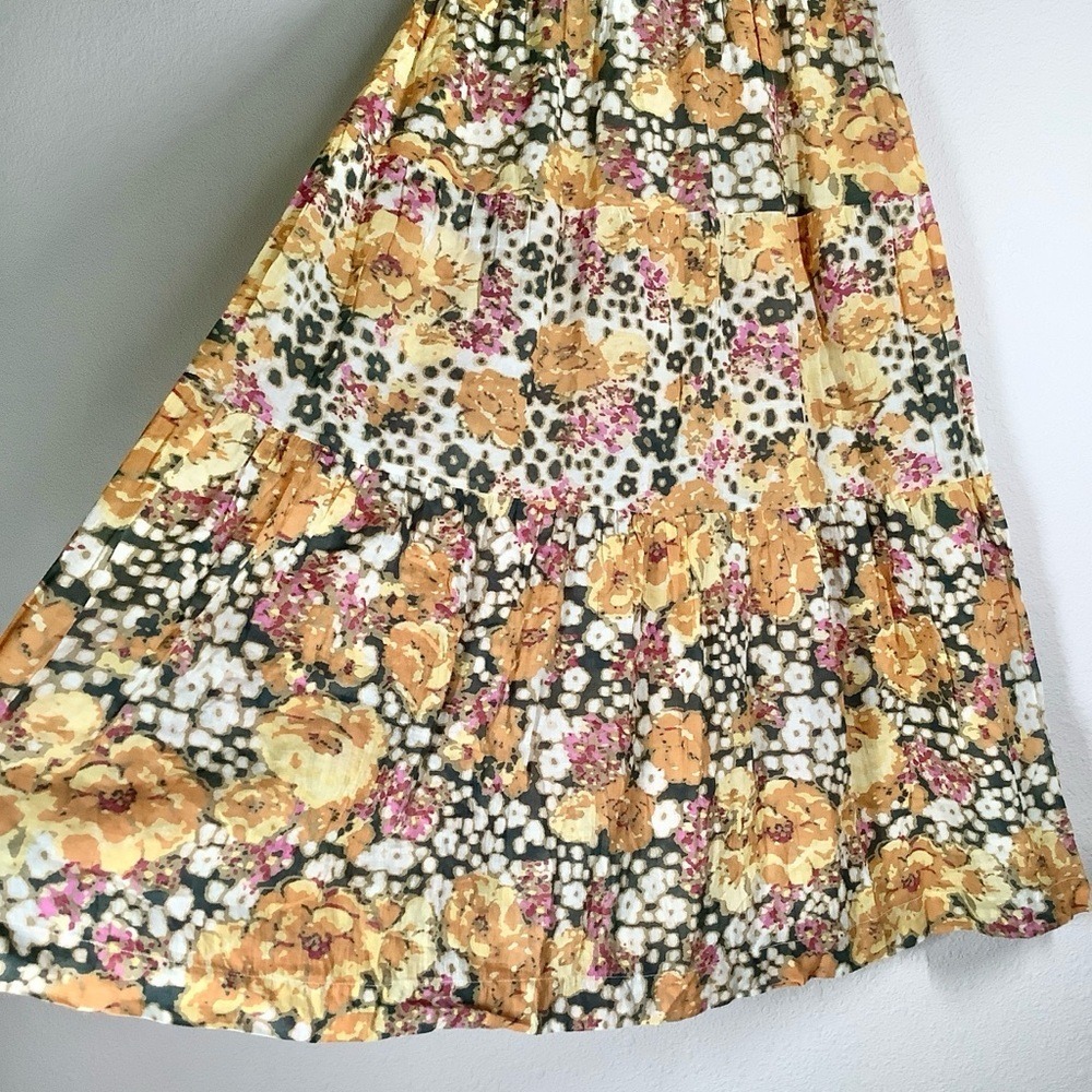 BA&SH Tiered Floral Midi Skirt M Semi Sheer Pull-On Hippie Festival Beach Resort - Picture 4 of 12